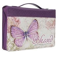 Purple Botanic Butterfly Blessings &#34;Blessed&#34; Bible / Book Cover - Jeremiah 17:7 (Medium)