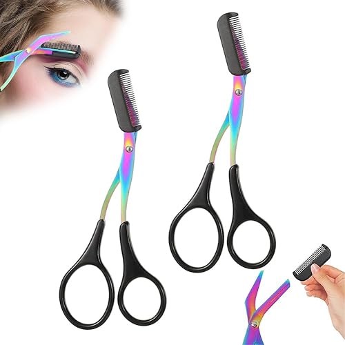 Miniatura 12 de Tijeras de cejas 2 en 1 con peine, cortador de cejas de acero inoxidable de precisión, tijeras de aseo antideslizantes para hombres y mujeres