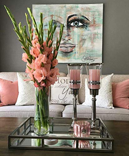 Le'raze Beautiful Stainless Steel Mirrored Tray with Side Rails, Elegant Square Vanity Mirror Tray with Side Bars, Makes A Great Bling Gift 16 Inch
