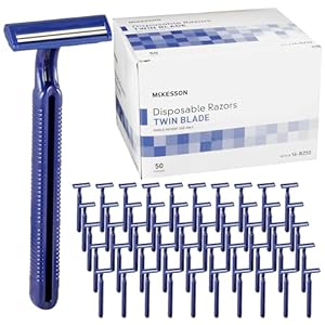 McKesson Disposable Razors [50 Count] – Twin Blade Bulk Shaving Razors for Men & Women, Stainless Steel, Blue, Single-Use for Medical Clinics, Tattoo, Travel, Camping & Salon Care