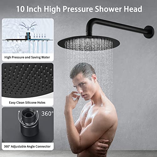 Foutlq Matte Black Rain Shower System With Handheld 10 Inch, Shower Faucet Set Complete Wall Mounted Shower Fixtures For Bathroom High Pressure (Rough-In Valve Body And Trim Included) #TOP2