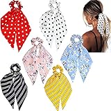 Funlovin Scarf Hair Scrunchies 6pcs Chiffon Ponytail Scarf Hair Ties Scrunchie Holder Vintage Girls