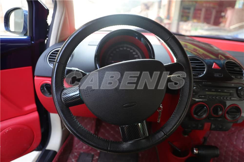 Interior Steering Wheel Decoration Cover Trim for Volkswagen Beetle Accessories 1998-2010, ABS Plastic Steering Wheel Trim, Interior Accessories Trim Decoration，Carbon Fiber Style A-3pcs