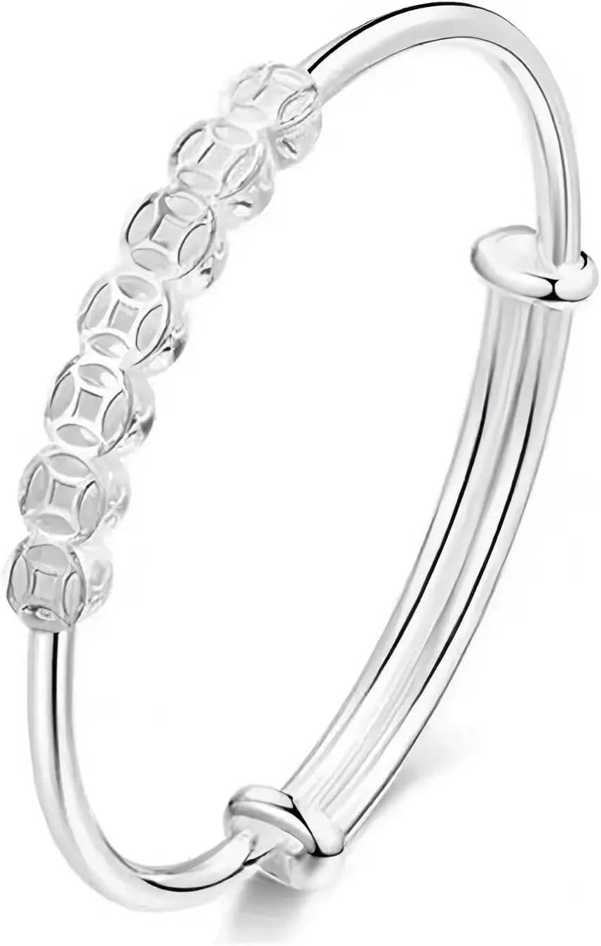 S925 Silver Bangle Bracelet for Women, Elegant Women‘s Sterling Silver Bracelet Stackable Bangle Adjustable 6.4-7.8 inches Small Size
