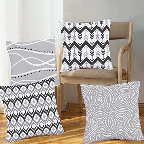 Asamour Modern Geometric Pillow Covers 18X18 Inch Set Of 4 Mid Century Black Grey White Super Soft Home Decor Abstract Art Rhombus Arrow Throw Pillow Case Decorative Cushion Cover For Sofa Bedroom #TOP3