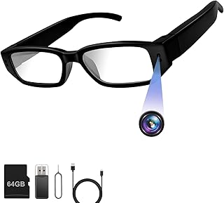 UYIKOO Cámara Espía Oculta 64GB, Gafas con Camara 1080p HD, Mini Gafas Espia Portátil Cámara de Grabación para Reuniones, Viajes, Deportes