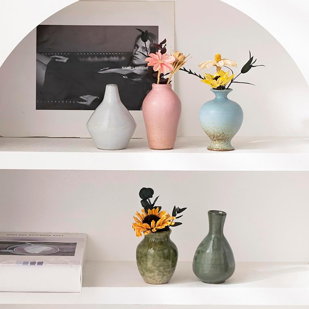 Set of 5 Ceramic Bud Vase - Home Decor Dried Flower Arrangement Small Vase, Gradient Glaze Design, Home, Living Room, Dining Table, Farmhouse, Office Decor, Bedroom, Dining Table, Kitchen Shelf - Image 2
