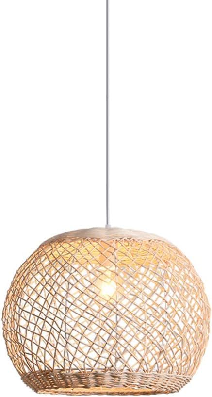 Suspension ronde rotin E27 luminaire décoratif chambre rustique 40cm