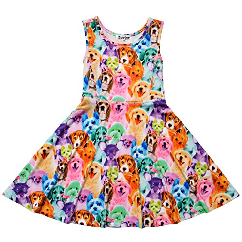 Jxstar Little Girls Animal Print For Skater Cartoon Rainbow Dog Pattern Sleeveless Dress Rainbow Dog 120 #TOP1