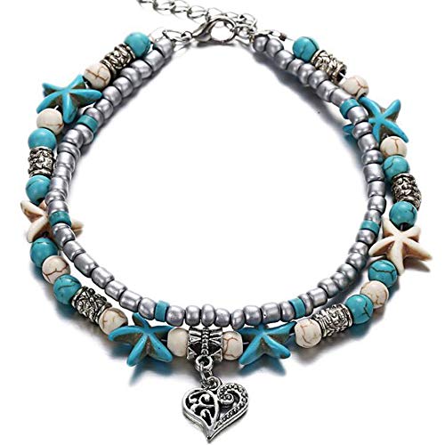 Jude Jewelers Retro Vintage Turquoise Shell Holiday Beach Bracelet Anklets (Heart)