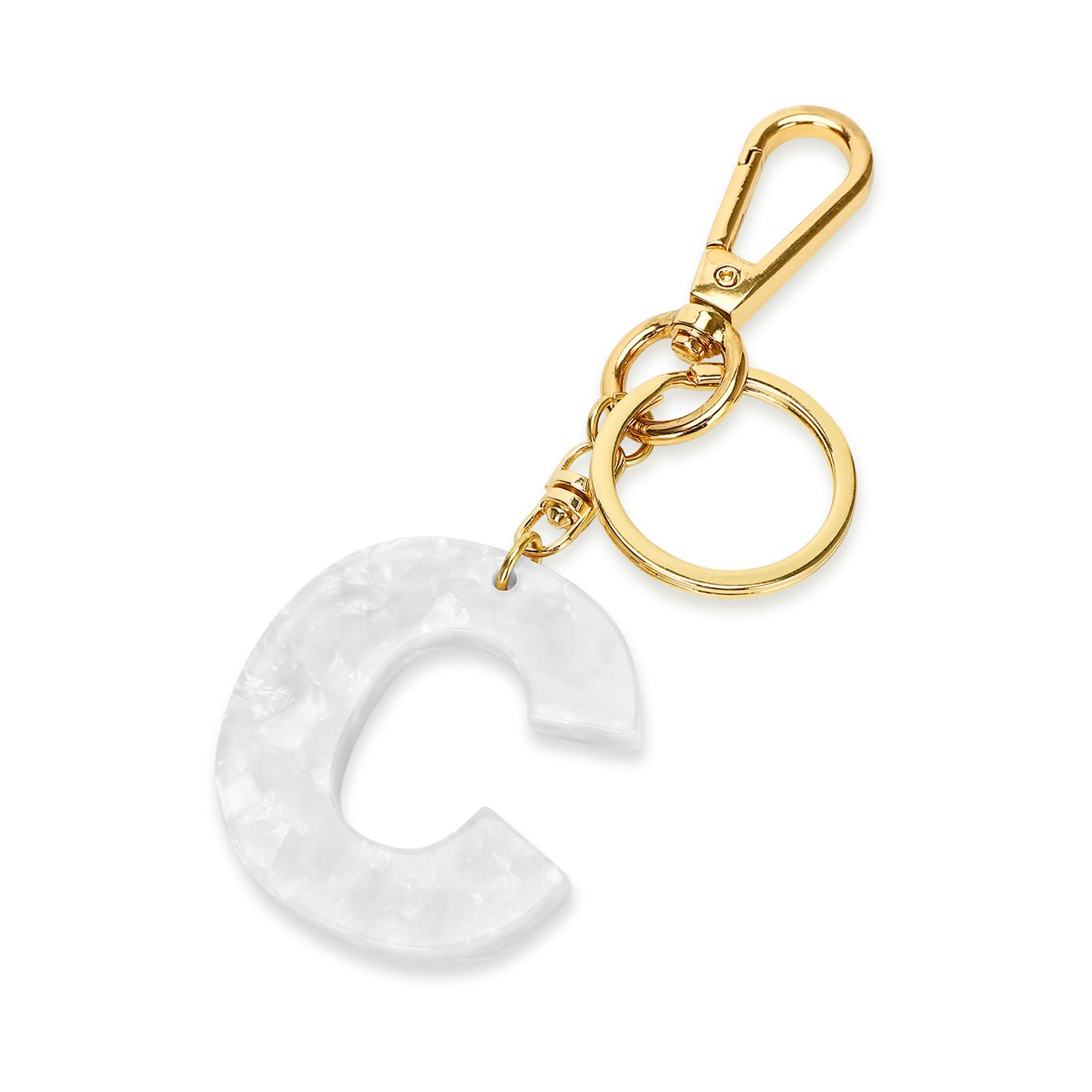 JunyuerlyGold KeyRing White Initial Pendant Thick Letter A B C D E F G Key Chain Bag Pendant for Men and Women