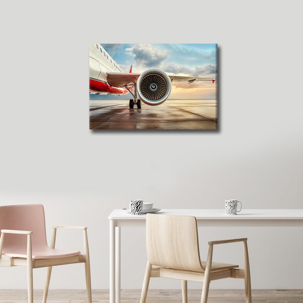TISHIRON Modern Airliner Canvas Wall Art for Bedroom Living Room Jet Engine Home Decor Airplane Turbine Painting Pictures Airplane Office Wall Decor Contemporary Artwork Frame Ready to Hang - Image 3