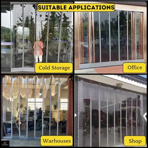 Image of Qlarity Covers 2mm Thick PVC Magnetic Curtain Strips 60 Inch (20X20X20) 3pcs HangerX8ft Long | 3 Strips, 8.5 Inch Vinyl AutoClosing Insulated Magnetic Curtain | For Home, Shops,Warehouses(Transparent)