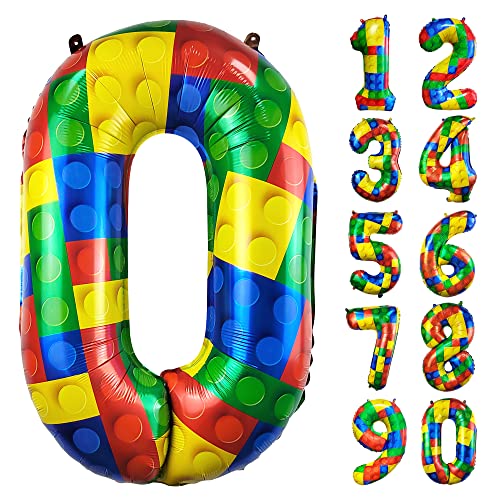 Image of 32 Inch Building Block Number 0 Balloon Large Big Helium Foil Mylar Balloon | for Girls Boys Birthday Party Decoration Supplies