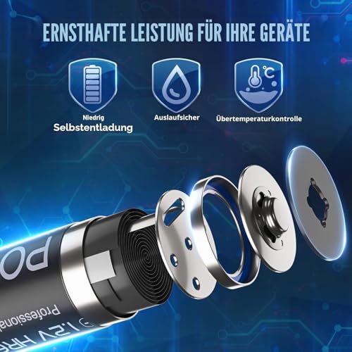 POWEROWL Akku AA 2800mAh AA Akku Wiederaufladbare 16 Stück (Geringe Selbstentladung, 1200 Zyklen) 1.2v NI-MH Wiederaufladbar AA Batterien (16AA)