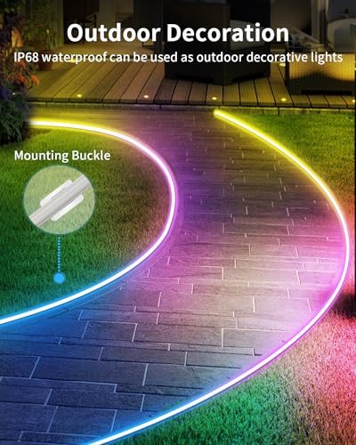 Image of 16.5ft Neon Rope RGB Lights, IP68 Waterproof Flexible Neon Lights, LED Strip Lights for Bedroom, Room Decor for Christmas, Outdoors, Pool B