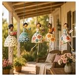 Vintage skurrile tanzende Dame hängende Dekoration, Volkskunst, windschwingende Figur, Landhaus-Hängeakzent, der in Brise schwankt, Garten-Windspiel für Zuhause, Zimmer, Laden, Terrasse, Fenster, F