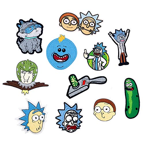 Cartoon Rick and Morty Patches 10pcs Iron On Patch/Sew On Cute Embroidered Appliques for Jackets, Backpacks, Schoolbag, Clothing