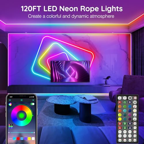 Image of AILBTON 120Ft Neon Rope Lights,Flexible Led Rope Lights Control with App /Remote,Multiple Modes RopeLights,IP65 Outdoor RGB Led Neon Lights NonWater Resistant,Music Sync Gaming Led NeonLight Strip