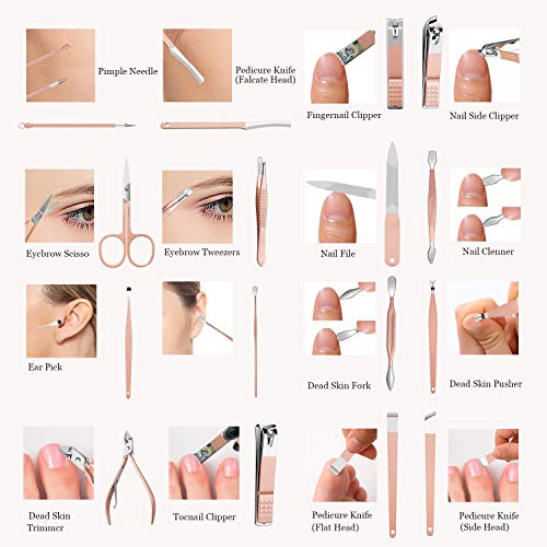 CACASO Manicure Set 16 PCS Professional Pedicure Care Tools,Stainless Steel Grooming Set,Ideal Travel Nail Clipper Kit With Genuine Leather Case, brown - Thumbnail 6