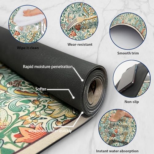 Image of Luxe Home Kitchen Mat Combo Beauty Floral Design Standing Desk Floor Mat Non Slip Kitchen Rugs, Comfort Runner Floor for Home Office, Sink & Laundry - White (116x36 & 58x36 cm PC-2)