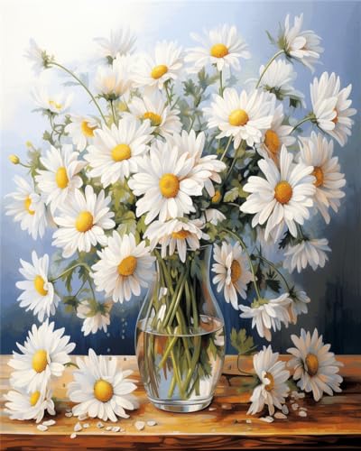 RKFLGEW 14CT Kit Petit Point Kits De Punto De Cruz De Flor De Margarita Blanca，Kits De Inicio De Bordado Para Principiantes，Decoración Del Hogar Diy 40x50CM