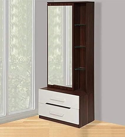 Furnilife Dressing Table with Mirror 1 Door 2 Drawers for Bedroom - Dark Brown Color(WxHxD): 60.9x182.8x40.6cm, Suitable for Bedroom, Laundry Room, Closet, etc.