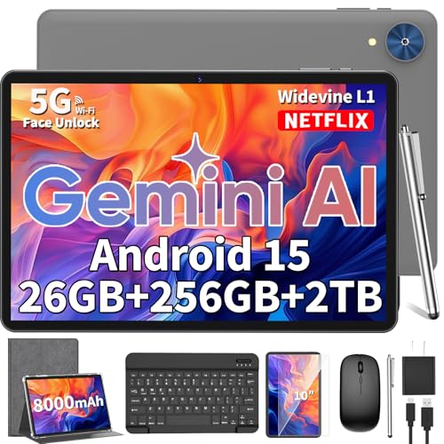 Image of Relndoo - 10.1 inch Android 15 tablet with keyboard, 24GB+256GB+2TB expandable, 2 in 1 tablets with keyboard case and stylus, Gemini AI, 8 cores, 8000mAh, 5G WiFi, GMS