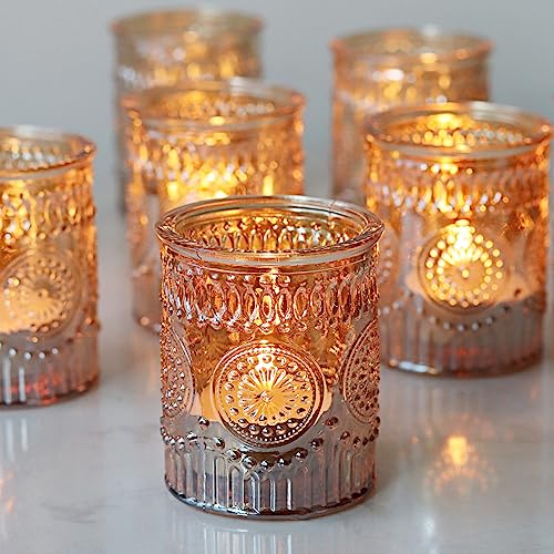 SHMILMH Gold Gerippte Glas Kerzenhalter, 24 Stück