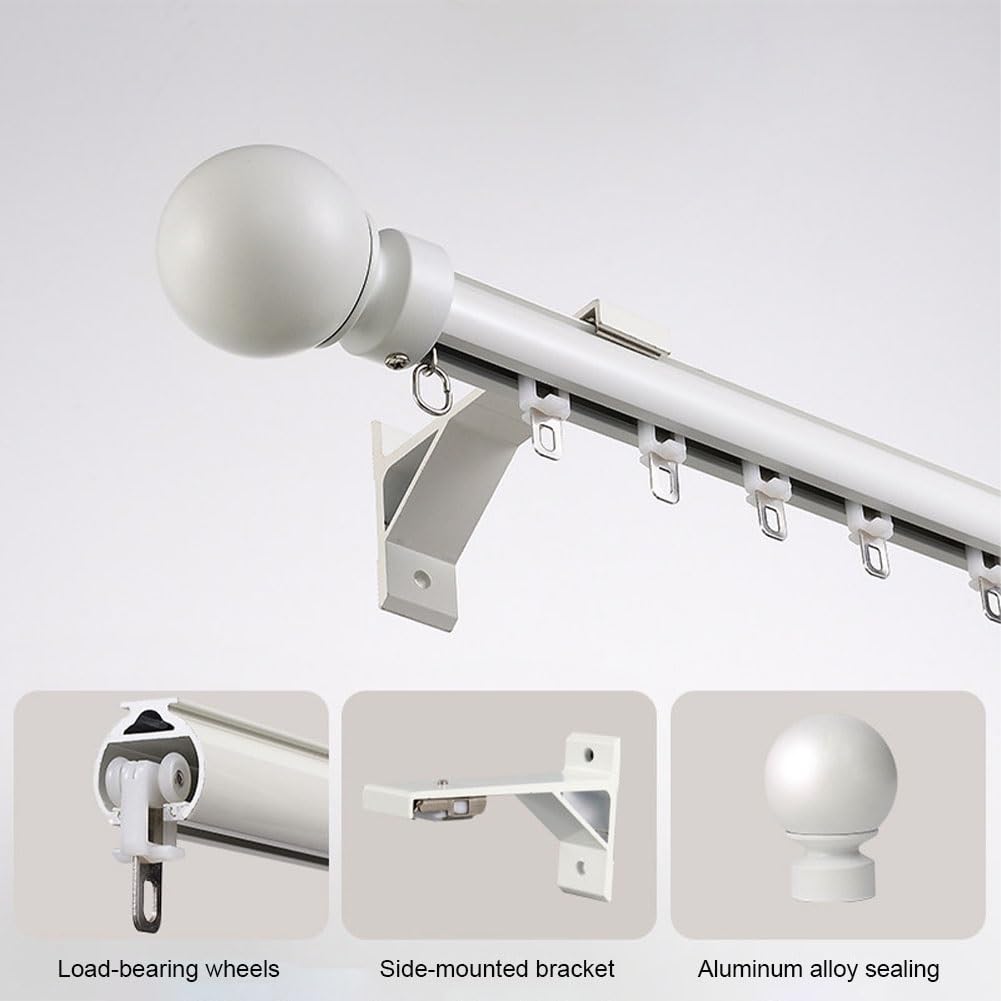 Tringle à Rideaux avec Embouts Ronds, Tringle à Rideau En Aluminium, Rail De Rideau pour les fenêtres, séparateur, chambre(Blanc,1.00 m (3.3 ft))