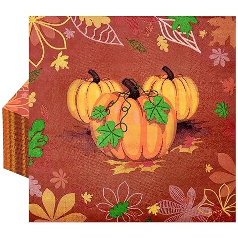 40 Pack Thanksgiving Day Paper Napkins - 13 x 13 Inches Disposable Pumpkin Serviettes Tableware Luncheon Cocktail Napkin Party Supplies for Autumn Fall-themed Harvest Feast Decorations Cover