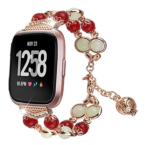 Jennyfly Bracelet Compatible for Fitbit Sense/Versa 3,KangPlus Women Girl Fashion Metal Replacement Wristbands Strap Adjustable 6.2-7.4 inch Bracelet Band - Rose Red