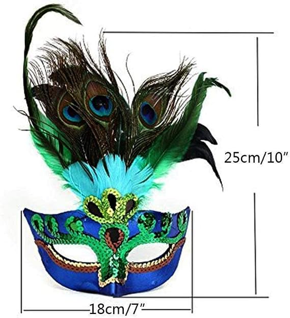 Halloween Womens Peacock Masquerade Mask, Blue Mardi Gras Mask Feather Half Face Costume Masks