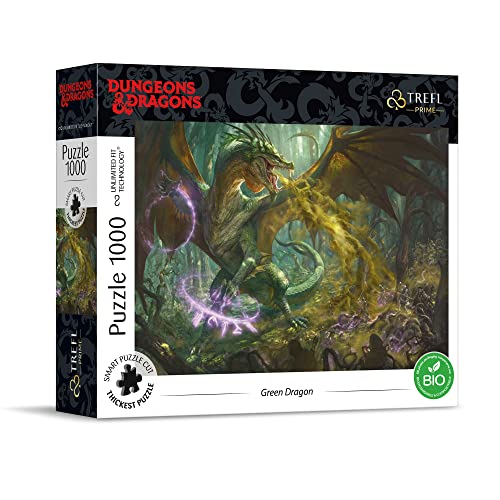 Trefl Prime - Puzzle UFT Dungeons & Dragons: Green Dragon - 1000 Piezas - Cartón Grueso, Bio, Dragón Verde, Fantasía, Entretenimiento Creativo para Adultos y Niños a Partir de 12 Años