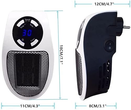 Miniatura 3 de Calentador eléctrico portátil Space Alpha  Calentador pequeño de 500 W con termostato, temporizador, pantalla LED, calentamiento rápido,