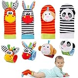 FancyWhoop Sonajeros de Muñeca Bebe Sonajero de Pies y Manos Juguetes de Desarrollo Animal Lindo Calcetines Sonajero para 0-12 Meses Recién Nacido Niño Niñas (Naranja)