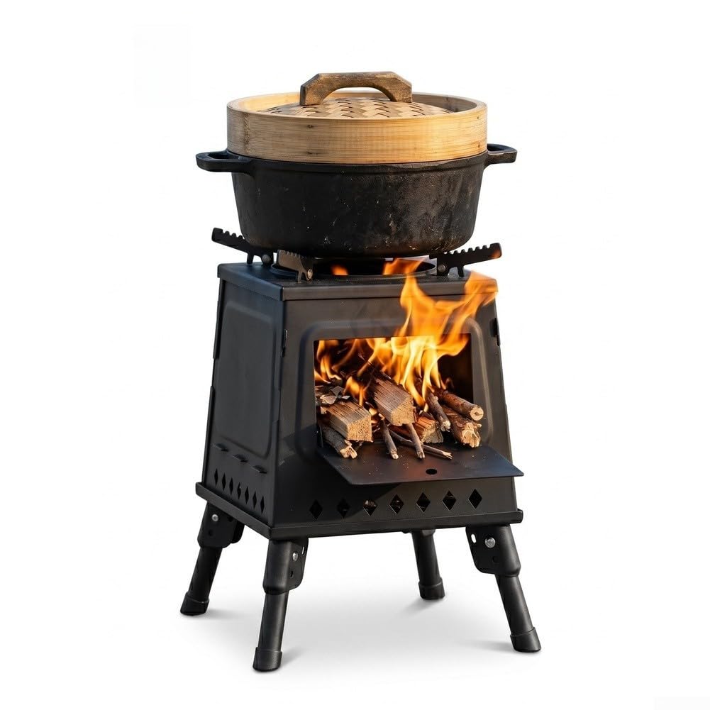 Poêle à bois en fer avec revêtement haute température Noir