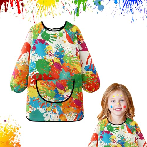 Toivize Bata Pintura Niños 1-8 Años, Babi Escolar Infantil Babis Escolares Impermeable con Mangas y Bolsillo Grande Pintura Blusa para Pintura Cocina Escuela