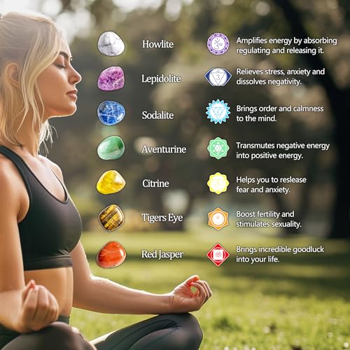 Image of Polished 7 Pcs Chakra Healing Stone Rocks Set - 0.8 inch Natural Tumbled Gemstones, Large Palm-Sized Pocket Stones, Crystal Collection for Reiki, Meditation, Crafts and Home Decor