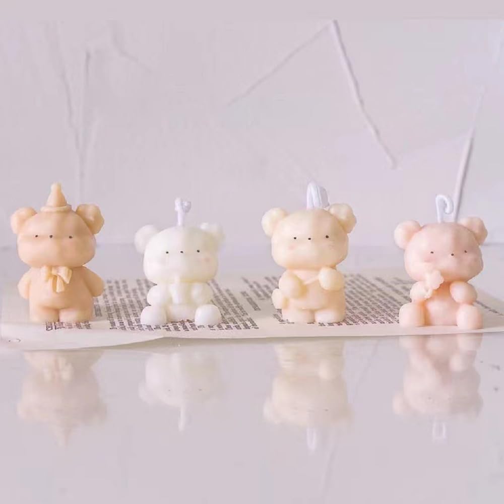 4 Pack Cute Bear Candle Mold Cartoon Bears Silicone Mold for Soap Soy Wax Epoxy Resin DIY Handcraft Party Dinner Ornaments Wedding Christmas Decoration