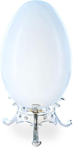 Miniatura 2 de BestPysanky Esmalte blanco con cristales tono plateado huevo esfera soporte soporte exhibición