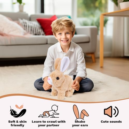 Vibbang Interaktives Kaninchen Spielzeug, Ostergeschenke Kinder, My Realistic Bunny Toy, Hüpfendes Kaninchen mit Geräuschen Bewegungen Wackeln, Hasen Kuscheltiere, Ostern Geburtstagsgeschenk