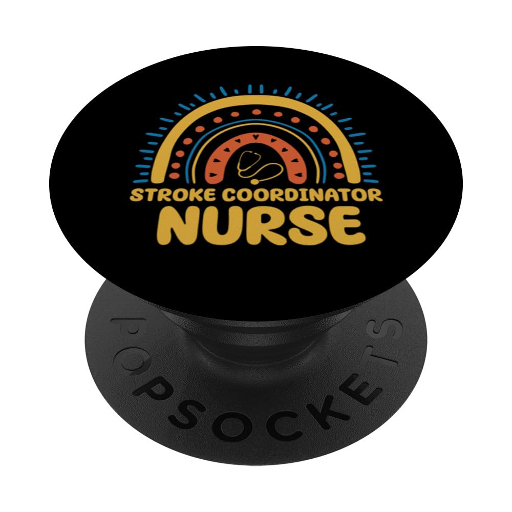 Stroke Coordinator Nurse Boho Rainbow Stroke Program Manager PopSockets Swappable PopGrip, Black