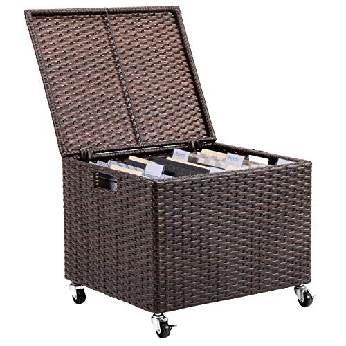 Birdrock Home 11517 Rolling File Box - Storage Cabinet With Wheels - Weatherproof Rattan-Style Resin Deck Chest cover