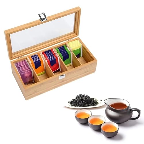 ELECDON Versatile Tea Bag Organizer with Transparent Lid - 5 Compartment Storage Box for Home, Office & Restaurant, Ideal for Tea & Jewelry