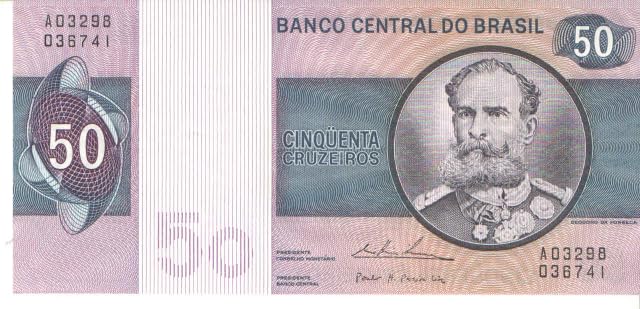 Billet Brésil 50 Cruzeiros 1974 pour décor de cabinet de curiosités et album de collection