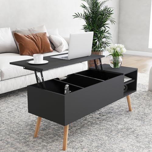 SPOFLYINN Lift Top Coffee Table Center Table with Hidden Compartment Adjustable Storage Shelf Lift Tabletop Dining Table for Living Room Home Decor Antique Black by SPOFLYINN - Used condition - US$189.61