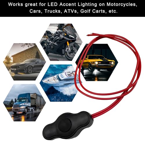 MUQIDA Waterproof Push-Button Switch with Quick Connector, 12V Mini Button On-Off Switch for LED Accent Lighting, Universal Switches for LED Lighting on Motorcycles Cars Trucks ATVs - Thumbnail 6