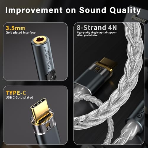 Image of USB C to 3.5mm Audio Adapter with Dual Chip Hi-Res 32bit /384KHz DAC& 24bit /96KHz ADC Dongle Cable Cord,USB C to Aux Dongle HiFi Headphone Jack Adapter with USB A Converter for Type C Devices (Blue)