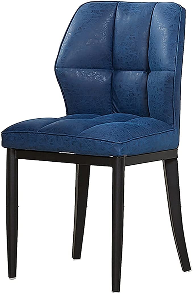 Chaise de salle à manger moderne en cuir bleu et noir avec pieds en fer